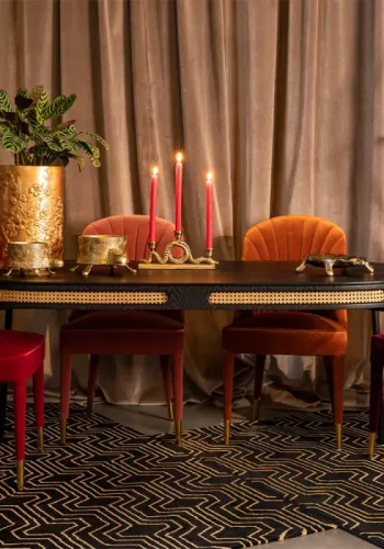 BOLD MONKEY Don't Stop The Webbing Esstisch, rund – schwarzes Furnier, Rattan und schwarzes Eisen (180 x 90)