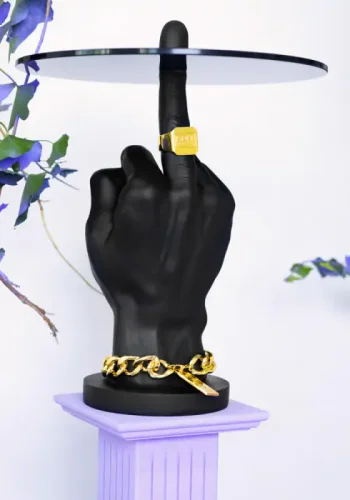 BOLD MONKEY Fother Mucker sidebord, rundt - svart glass og harpiks (40)