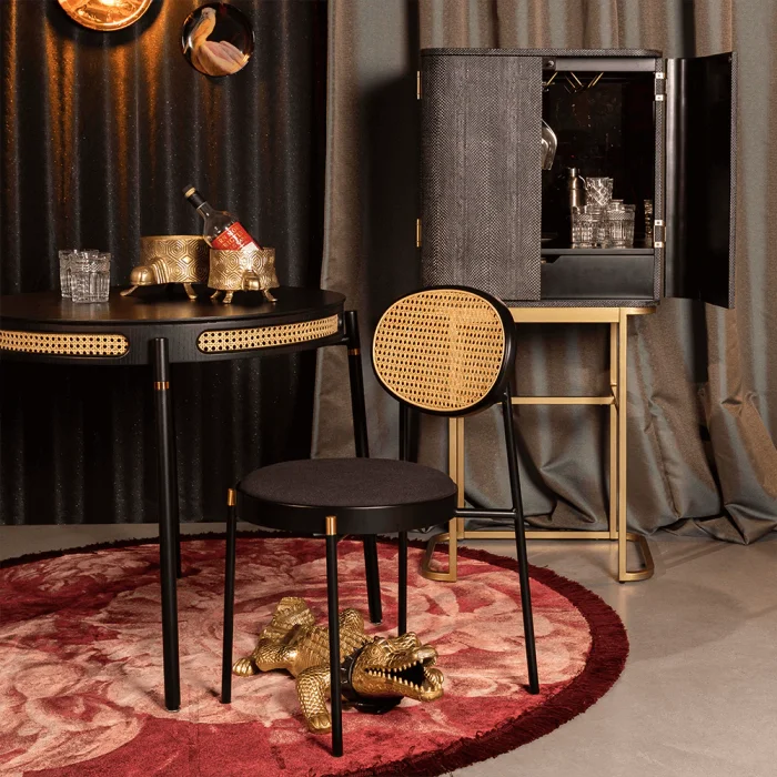 BOLD MONKEY Ava Morgana barskap, m. 2 drer, 1 skuff, speil - sort slangeskinn PU, messingstl