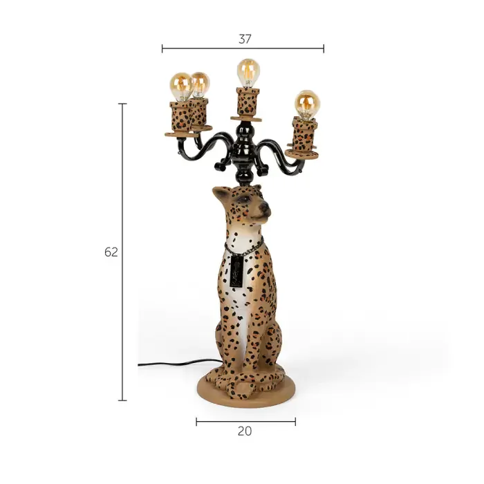 BOLD MONKEY Stehlampe „Proudly Crowned Panther“ – schwarze Galvanisierung und braunes Panther-Print-Harz