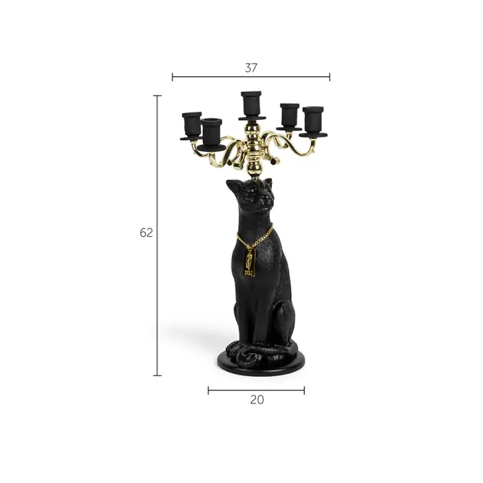 BOLD MONKEY Kerzenhalter „Proudly Crowned Panther“, für 5 Kerzen – galvanisiertes Gold und schwarzes Harz