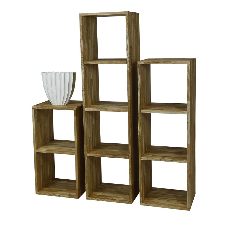 NOCNOI Puzzle rektangulr reol, m. 4 rom - massiv oljet eik (139x36)