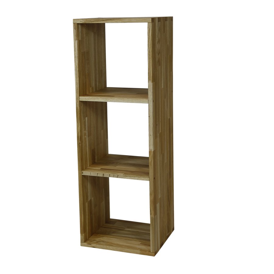 NOCNOI Puzzle rektangulr bokhylle, m. 3 rom - massiv oljet eik, for vegg/gulv (104x36)