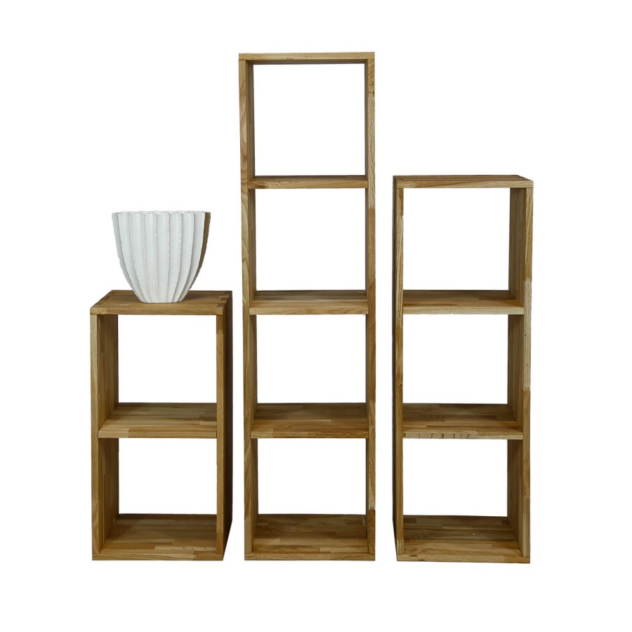 NOCNOI Puzzle rektangulr reol, m. 4 rom - massiv oljet eik (139x36)