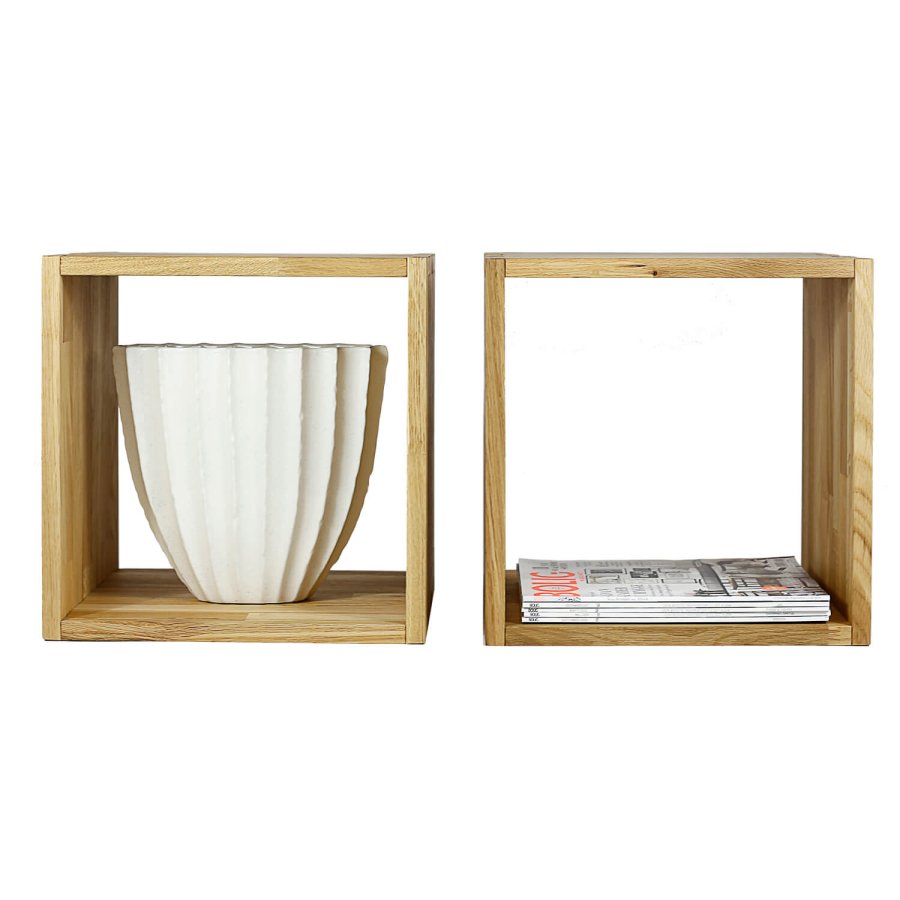 NOCNOI Puzzle quadratisches Regal, 1 Fach - Eiche massiv geölt, für Wand/Boden (36x36)