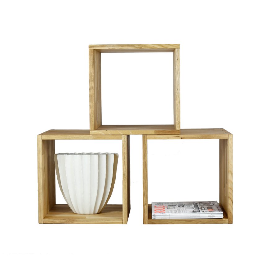 NOCNOI Puzzle quadratisches Regal, 1 Fach - Eiche massiv geölt, für Wand/Boden (36x36)