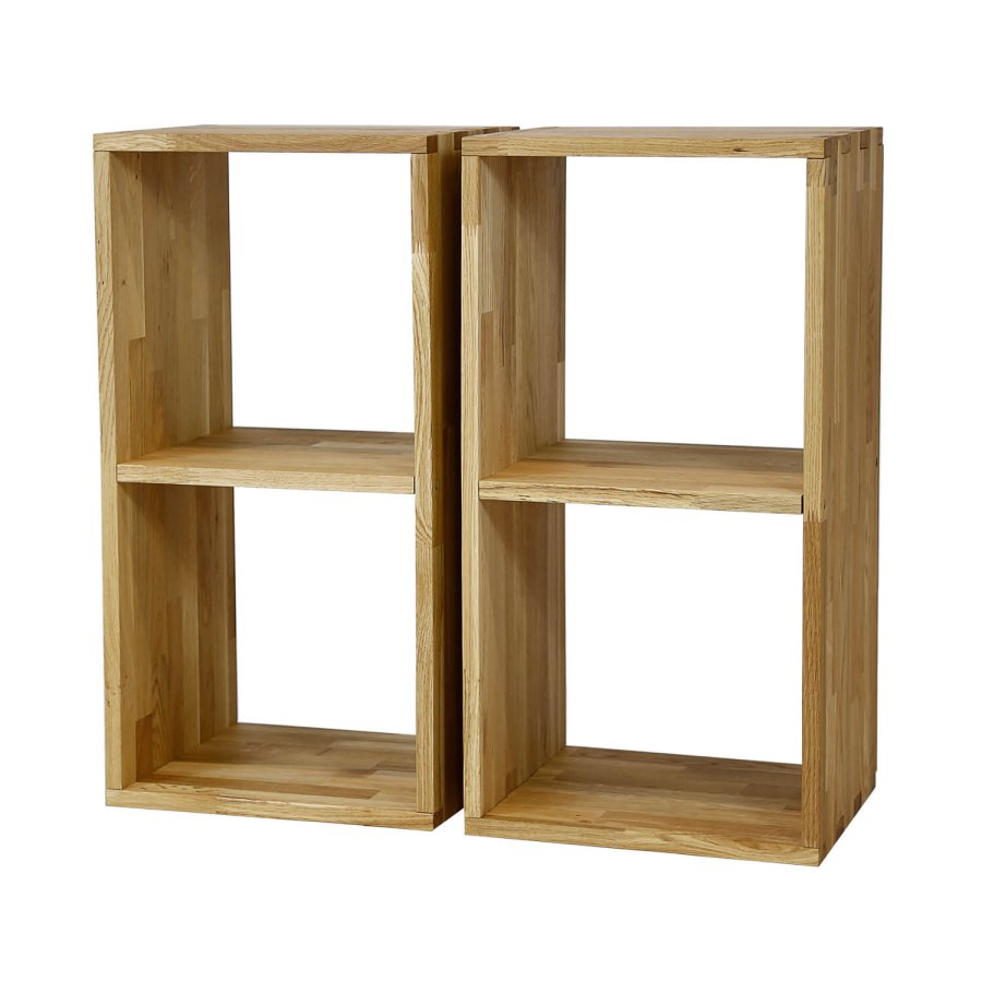 NOCNOI Puzzle rektangulr reol, m. 2 rum - massiv olieret eg, til vg/gulv (70x36)