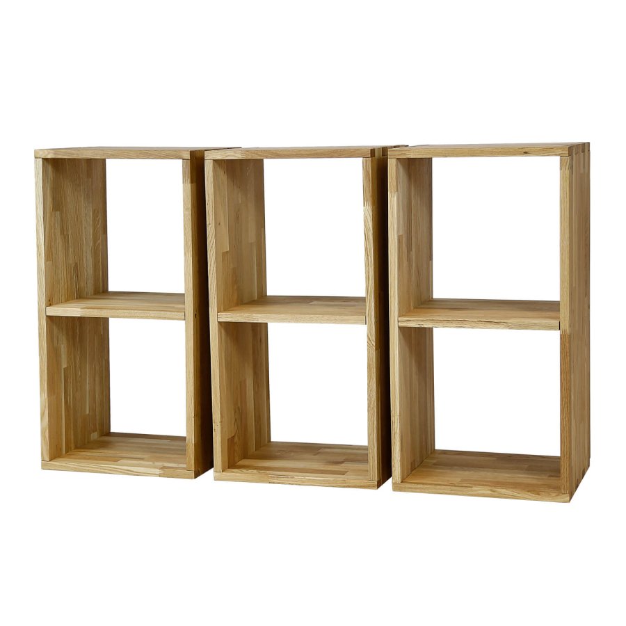 NOCNOI Puzzle rektangulr reol, m. 2 rum - massiv olieret eg, til vg/gulv (70x36)