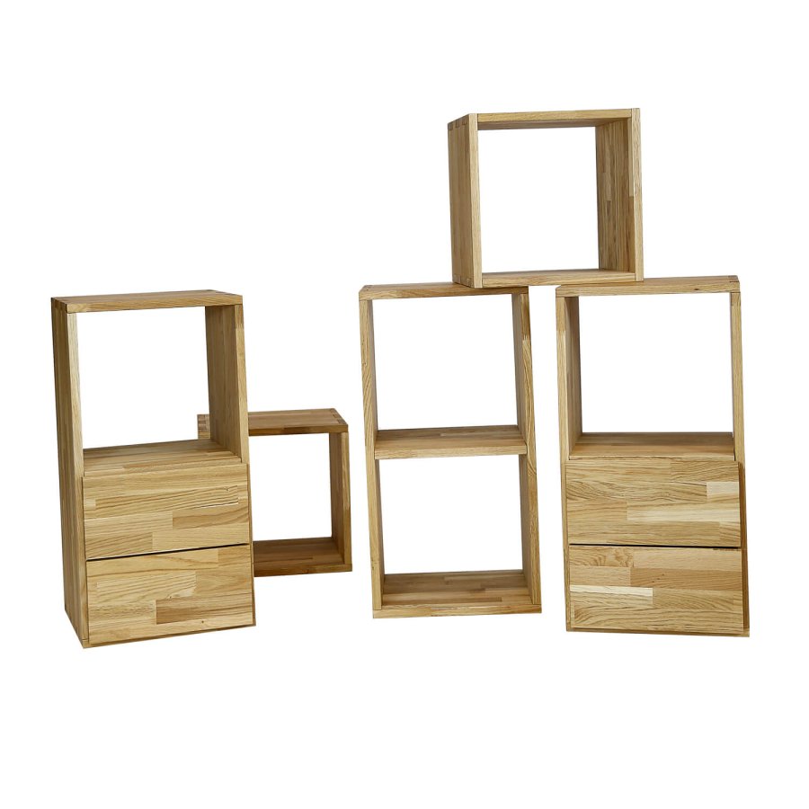 NOCNOI Puzzle rektangulr reol, m. 2 rum - massiv olieret eg, til vg/gulv (70x36)