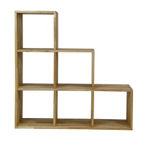 NOCNOI Puzzle asymmetrisk reol, m. 6 rum - massivt olieret eg (104x104)