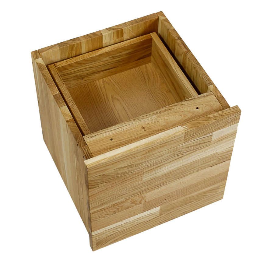 NOCNOI Puzzle Schubladeneinsatz, m. 2 Schubladen, mit Push-Open-Funktion - Eiche massiv geölt (H: 33,8cm x33,8cm x 33,8cm)
