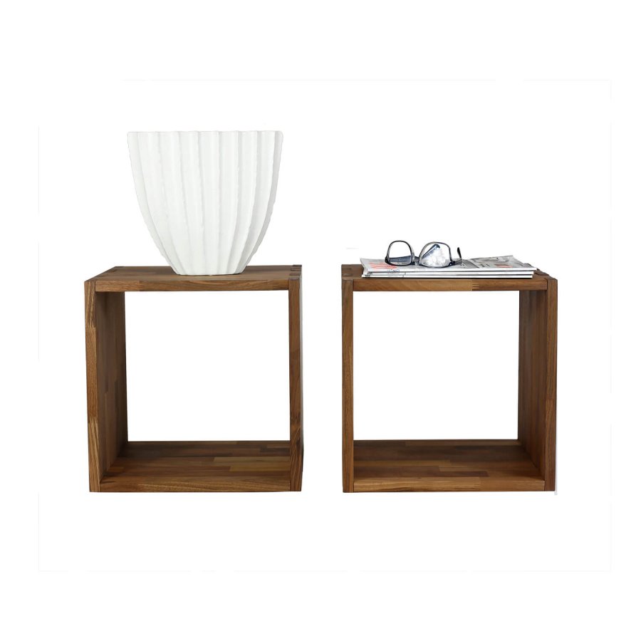 NOCNOI Puzzle quadratisches Regal, 1 Fach - Massivholz geölt, Walnuss, für Wand/Boden (36x36)