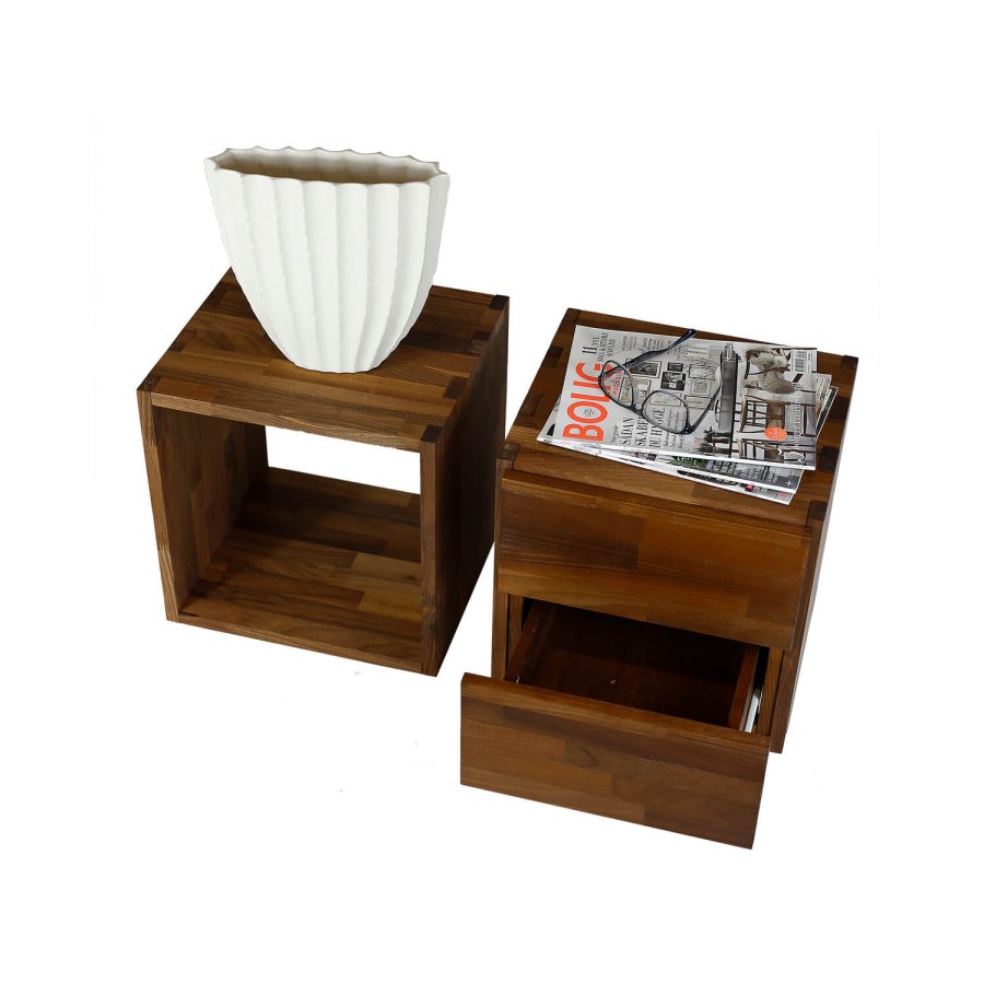 NOCNOI Puzzle quadratisches Regal, 1 Fach - Massivholz geölt, Walnuss, für Wand/Boden (36x36)