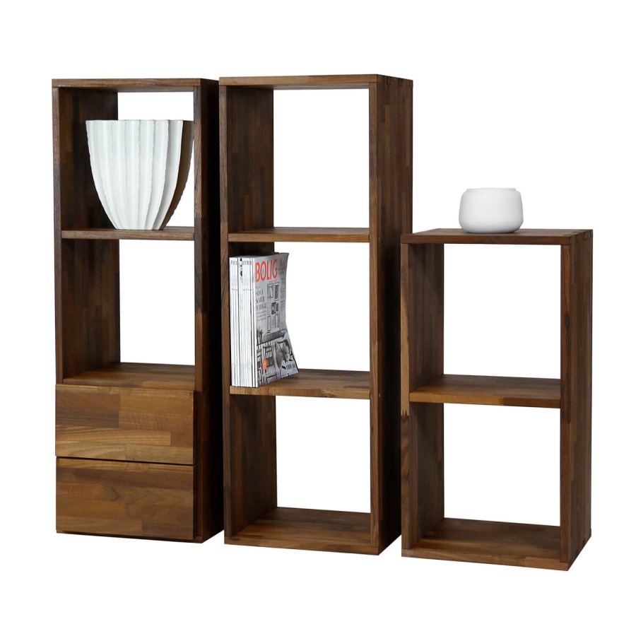 NOCNOI Puzzle rektangulr reol, m. 2 rum - massiv olieret valnd, til vg/gulv (70x36)