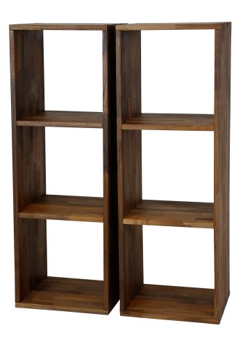 NOCNOI Puzzle rechteckiges Regal, mit 3 Fächern - massives geöltes Nussbaumholz, für Wand/Boden (104x36)