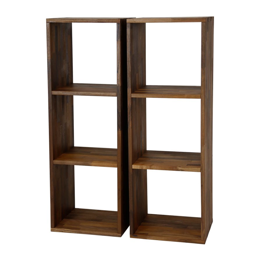 NOCNOI Puzzle rechteckiges Regal, mit 3 Fächern - massives geöltes Nussbaumholz, für Wand/Boden (104x36)