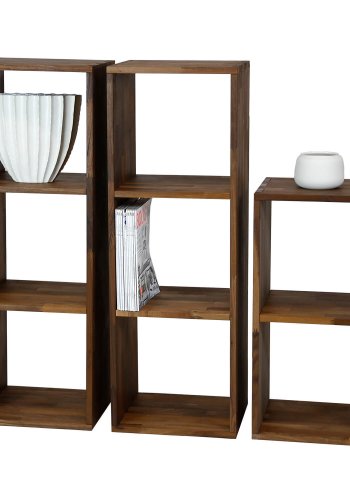 NOCNOI Puzzle rechteckiges Regal, mit 3 Fächern - massives geöltes Nussbaumholz, für Wand/Boden (104x36)