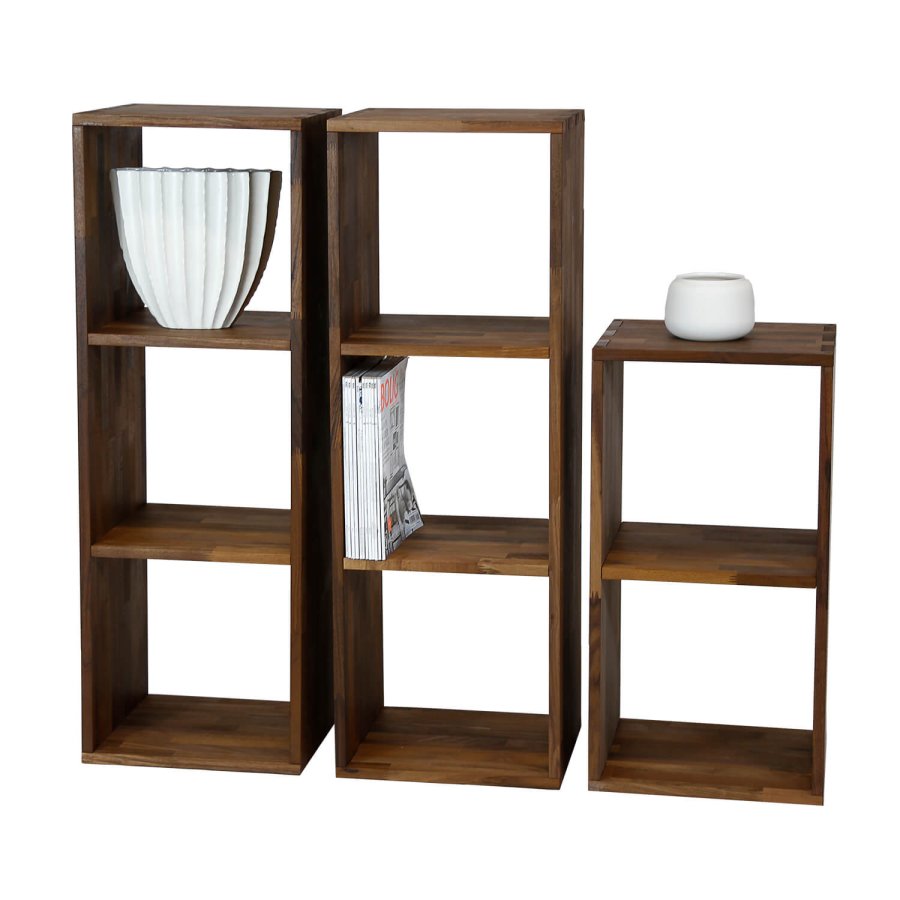 NOCNOI Puzzle rechteckiges Regal, mit 3 Fächern - massives geöltes Nussbaumholz, für Wand/Boden (104x36)