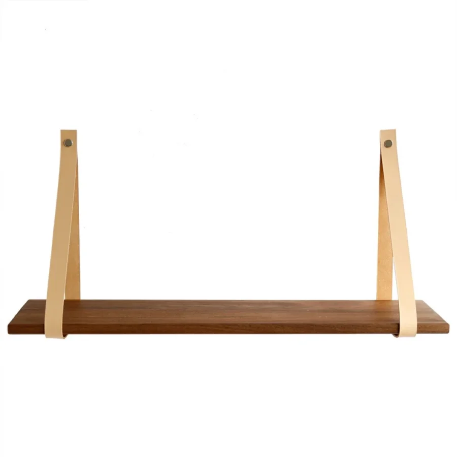 NocNoi Harre Vig Wandregal - massives Walnussholz und Naturleder