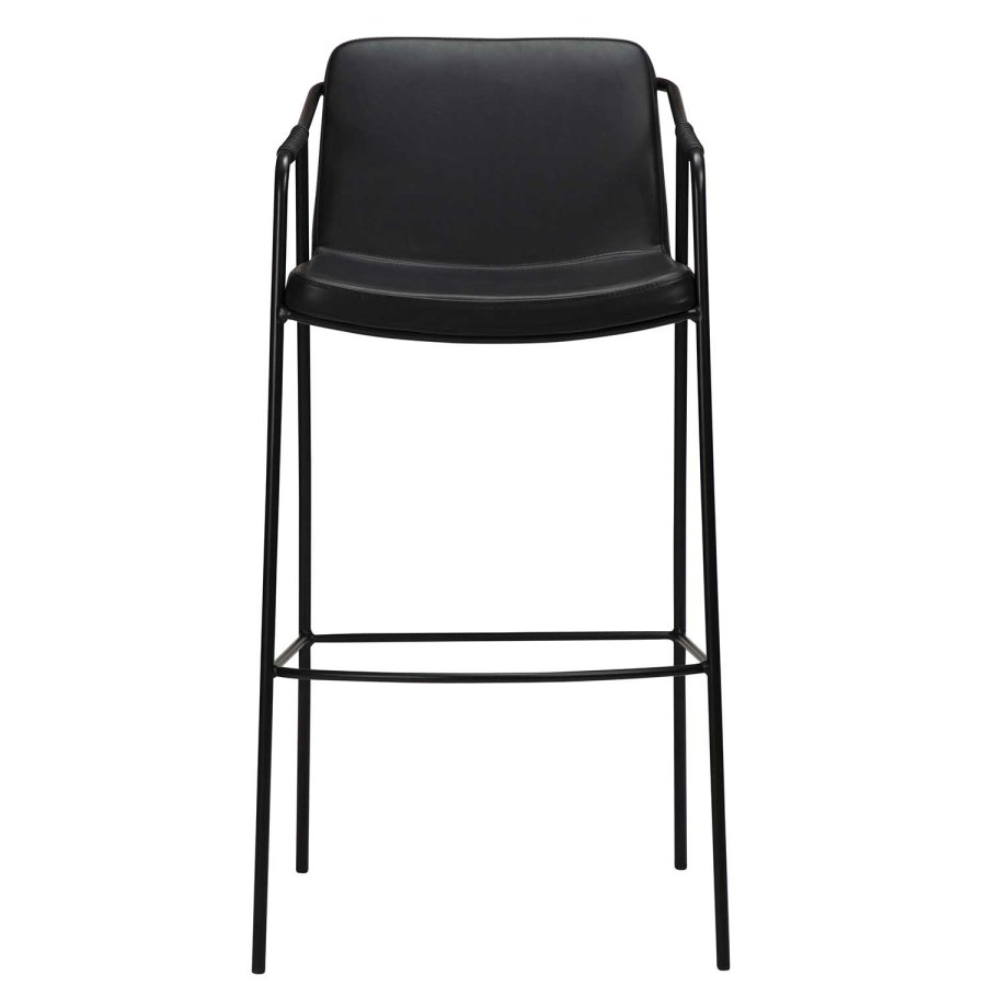 DAN-FORM Boto Barhocker, mit Rückenlehne und Fußstütze – Vintage schwarzes Kunstleder und schwarzer Stahl