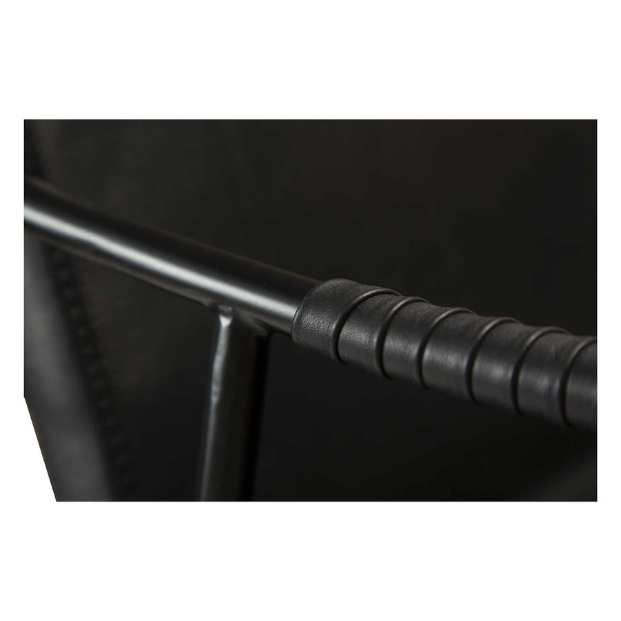 DAN-FORM Boto Barhocker, mit Rückenlehne und Fußstütze – Vintage schwarzes Kunstleder und schwarzer Stahl