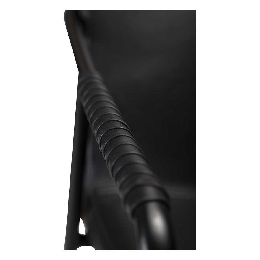 DAN-FORM Boto Barhocker, mit Rückenlehne und Fußstütze – Vintage schwarzes Kunstleder und schwarzer Stahl