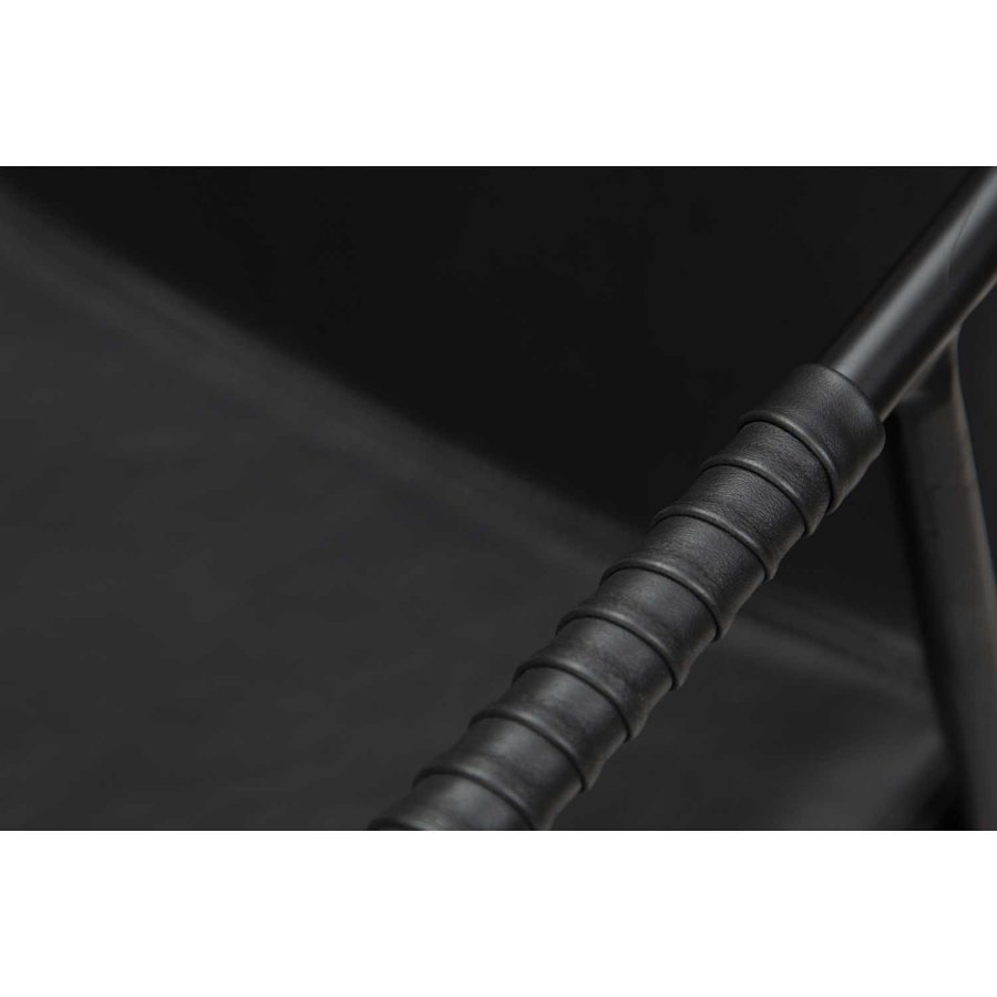 DAN-FORM Boto Barhocker, mit Rückenlehne und Fußstütze – Vintage schwarzes Kunstleder und schwarzer Stahl