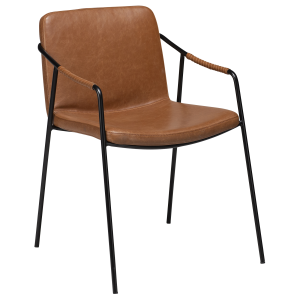 DAN-FORM BOTO spisebordsstol, m. armln - Vintage lysebrun kunstlder og sort metal