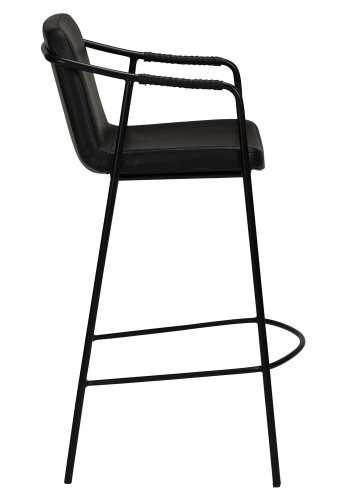 DAN-FORM Boto Barhocker, mit Rückenlehne und Fußstütze – Vintage schwarzes Kunstleder und schwarzer Stahl