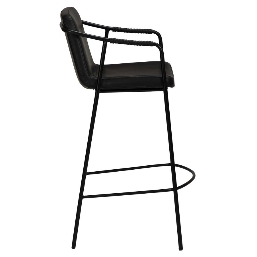 DAN-FORM Boto Barhocker, mit Rückenlehne und Fußstütze – Vintage schwarzes Kunstleder und schwarzer Stahl