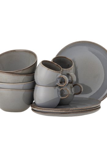 BLOOMINGVILLE Sandrine Frhstcksset, Grau, Steingut (C:D8,5xH8/B:D15xH8/P:D22xH2, Set mit 4x3 Teilen)