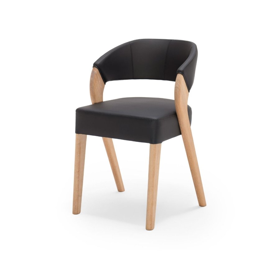 NocNoi Brokholm spisestuestol - svart imitert skinn og ben av eik, med armlener