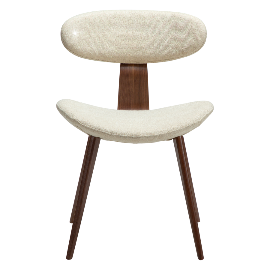 DANFORM Buckle Esszimmerstuhl - matter Mandel-Bouclé-Stoff mit Glitzer und walnussbraunem Holz