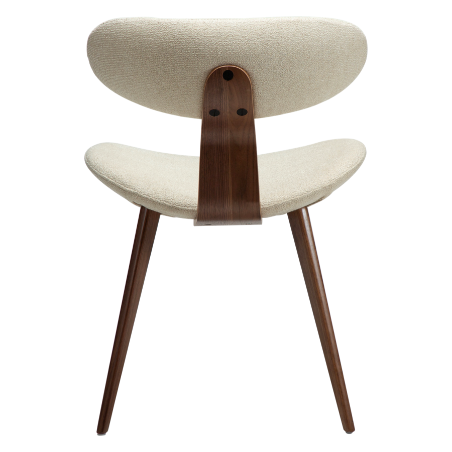 DANFORM Buckle Esszimmerstuhl - matter Mandel-Bouclé-Stoff mit Glitzer und walnussbraunem Holz