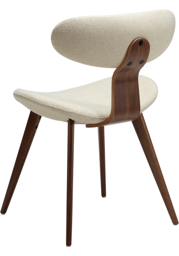 DANFORM Buckle Esszimmerstuhl - matter Mandel-Bouclé-Stoff mit Glitzer und walnussbraunem Holz