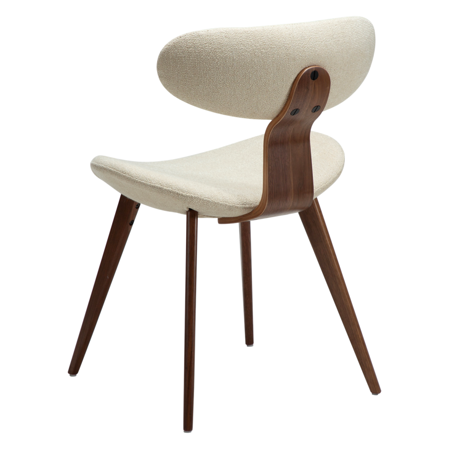 DANFORM Buckle Esszimmerstuhl - matter Mandel-Bouclé-Stoff mit Glitzer und walnussbraunem Holz