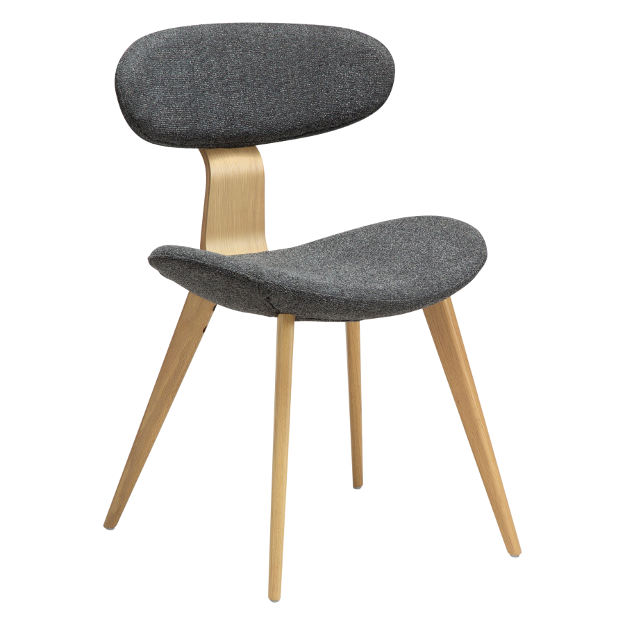 DANFORM Buckle Esszimmerstuhl - kieselgrauer Bouclé-Stoff und weiß getünchte Eiche