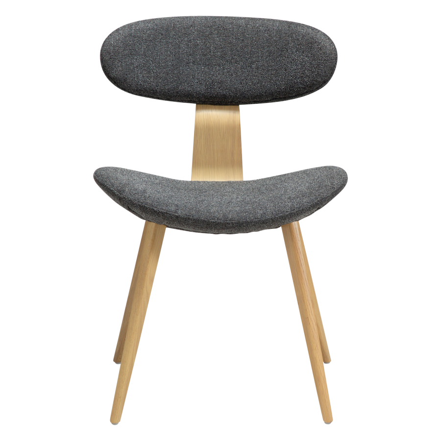 DANFORM Buckle Esszimmerstuhl - kieselgrauer Bouclé-Stoff und weiß getünchte Eiche