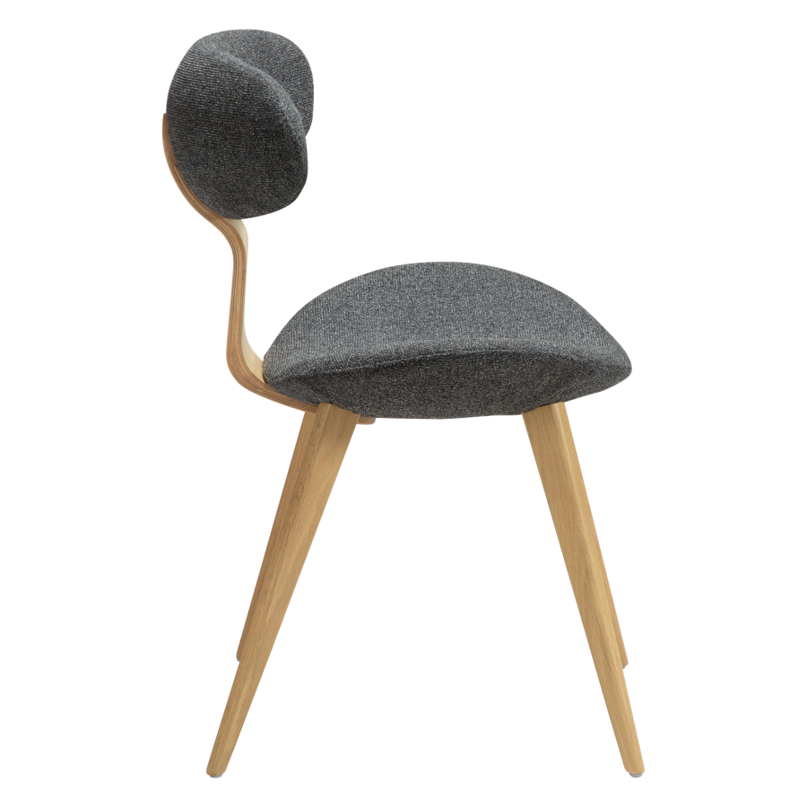DANFORM Buckle Esszimmerstuhl - kieselgrauer Bouclé-Stoff und weiß getünchte Eiche