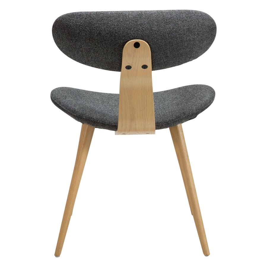 DANFORM Buckle Esszimmerstuhl - kieselgrauer Bouclé-Stoff und weiß getünchte Eiche