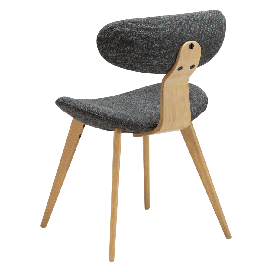 DANFORM Buckle Esszimmerstuhl - kieselgrauer Bouclé-Stoff und weiß getünchte Eiche