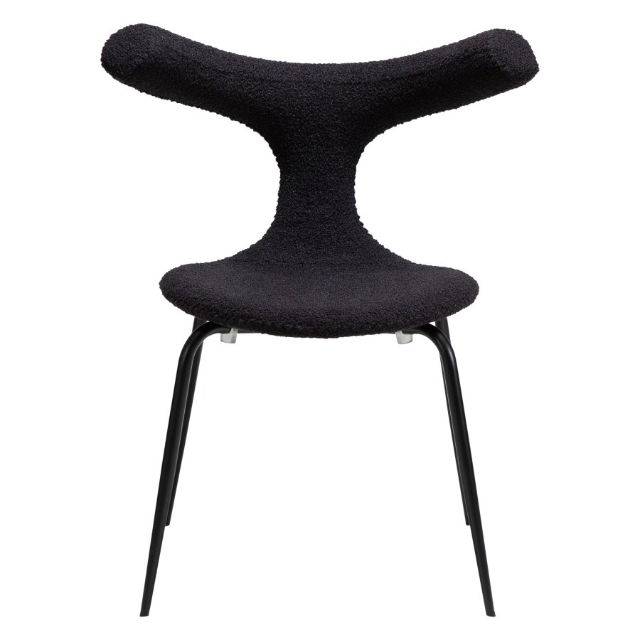 DANFORM Bull Esszimmerstuhl - Obsidianschwarzer RPES-Bouclé-Stoff mit Glitzer und schwarzem Stahl