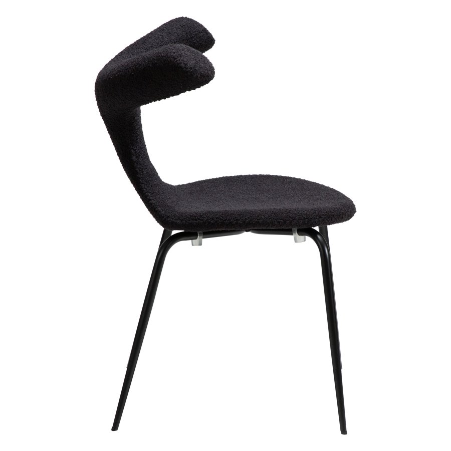 DANFORM Bull Esszimmerstuhl - Obsidianschwarzer RPES-Bouclé-Stoff mit Glitzer und schwarzem Stahl