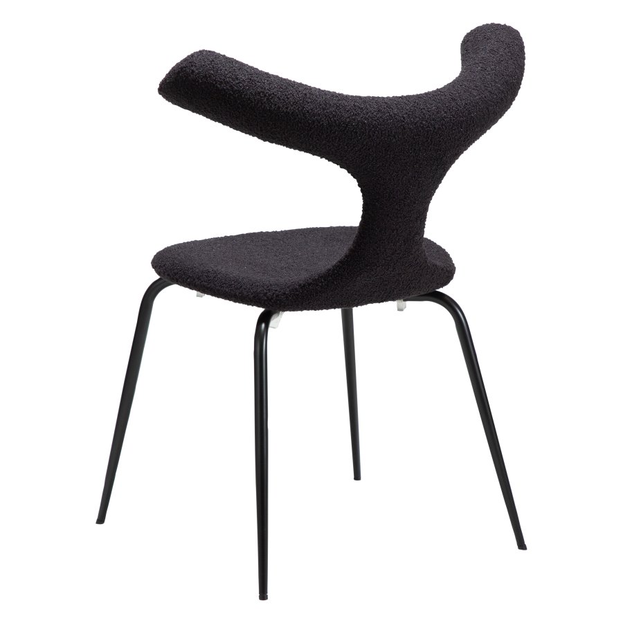 DANFORM Bull Esszimmerstuhl - Obsidianschwarzer RPES-Bouclé-Stoff mit Glitzer und schwarzem Stahl