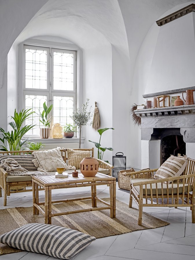 BLOOMINGVILLE Selma kurv, m. hndtak - naturlig bankuan gress og rotting (sett med 2)