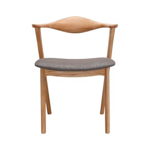 Designer spisebordsstol, m. armlæn - grå/brun polyester og massivt egetræ