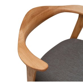 Designer spisebordsstol, m. armlæn - grå/brun polyester og massivt egetræ