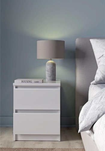 TVILUM Naia Nachttisch - weiß Hochglanz Holz, mit 2 Schubladen