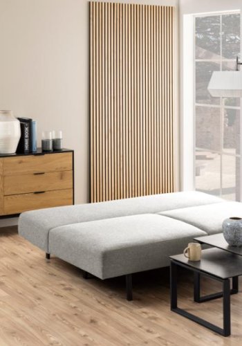 ACT NORDIC Malling bddsoffa, med utdragbar sng och 2 kuddar - ljusgrtt tyg och svart stl