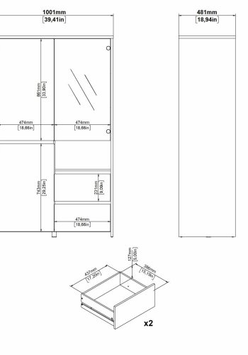 TVILUM Next Vitrine 1 Tür + 1 Glastür + 2 Schubladen